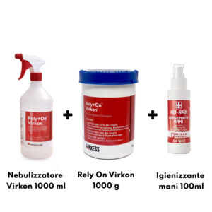 Virkon 1000 g+ spruzzino nebulizzatore + igienizzante mani spray rd san da 100 ml ricdar servizi